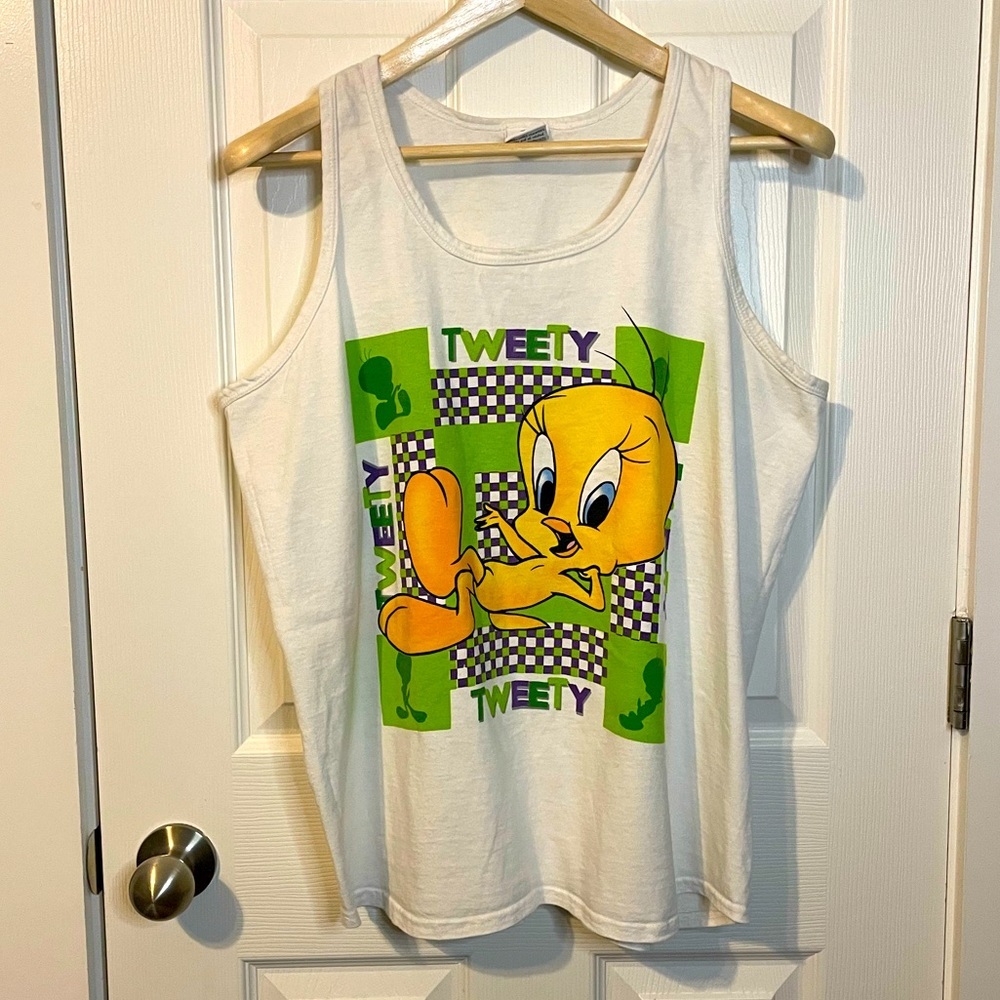 VTG 1998 Warner Bros Looney Tunes white Tweety graphic tank top Sz XL (?)